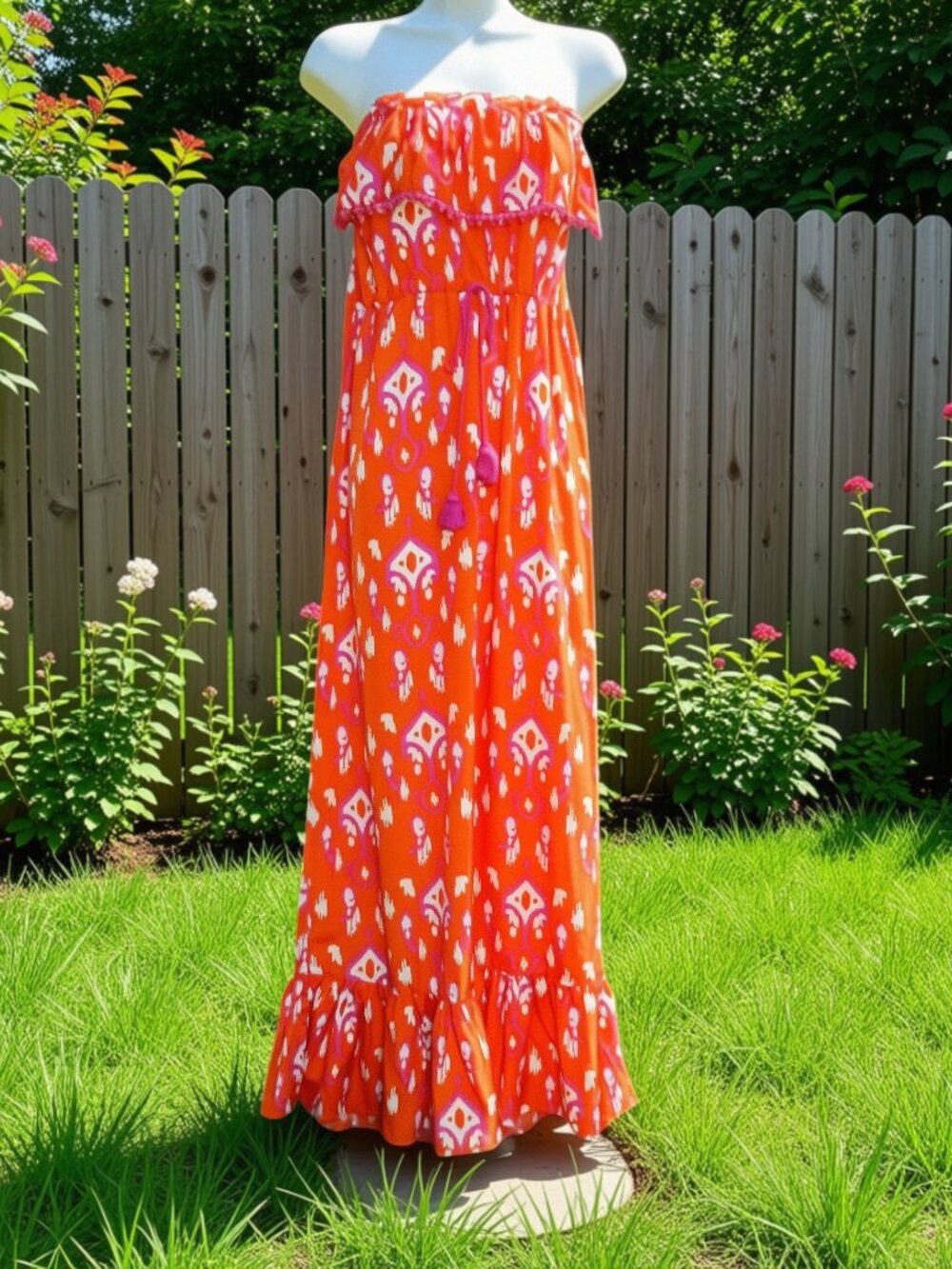 Mud Pie Medium Women's Orange and Pink Maxi Dress
